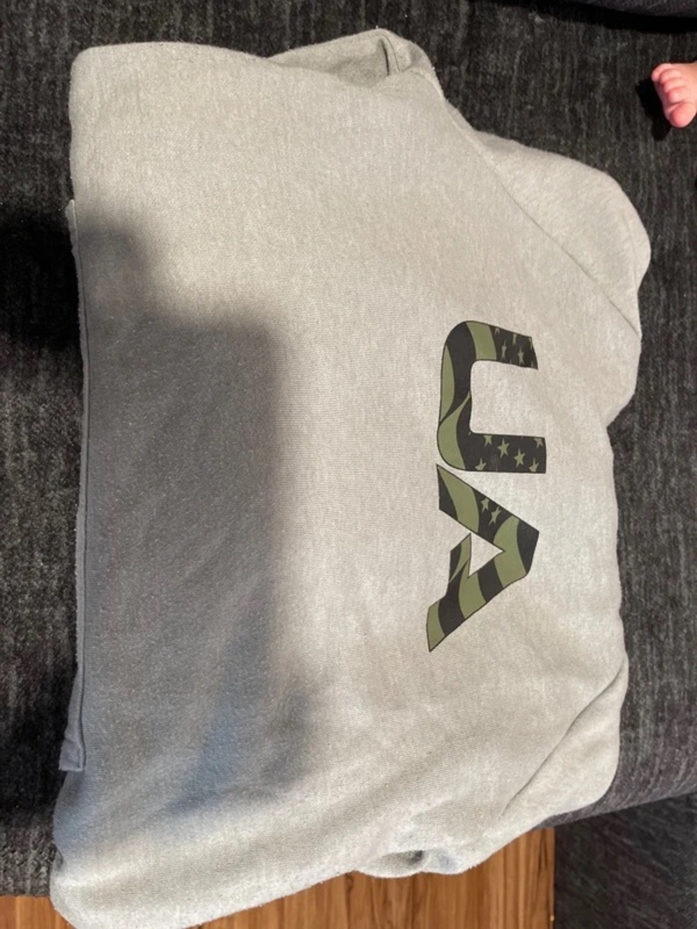 Under Armour Light Gray Hoodie with Green Camo UA Logo
